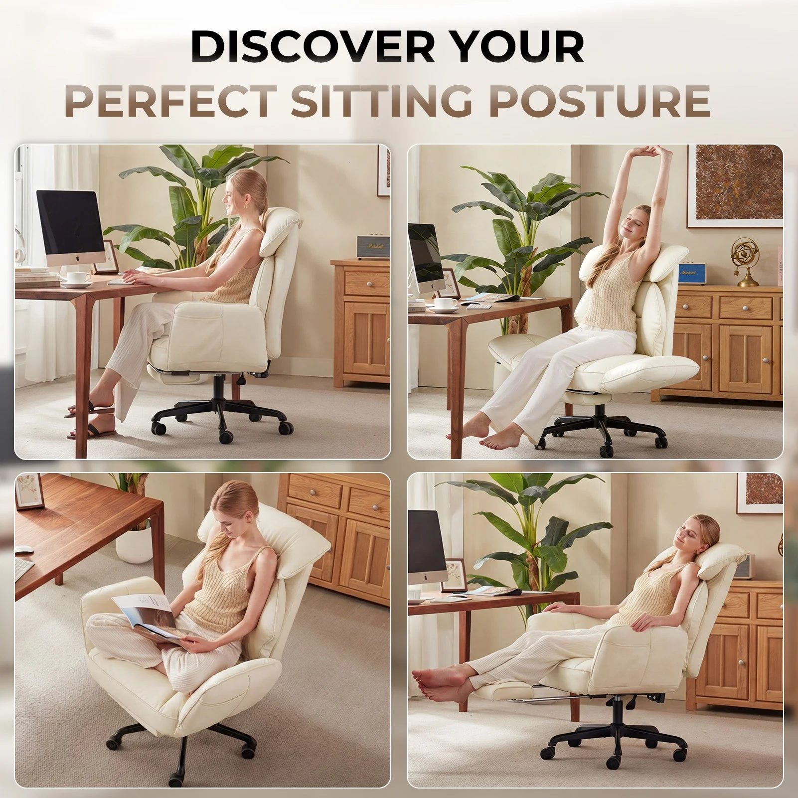 Dowinx Cross Legged Office Chair QL-66B2 Beige - Image 4