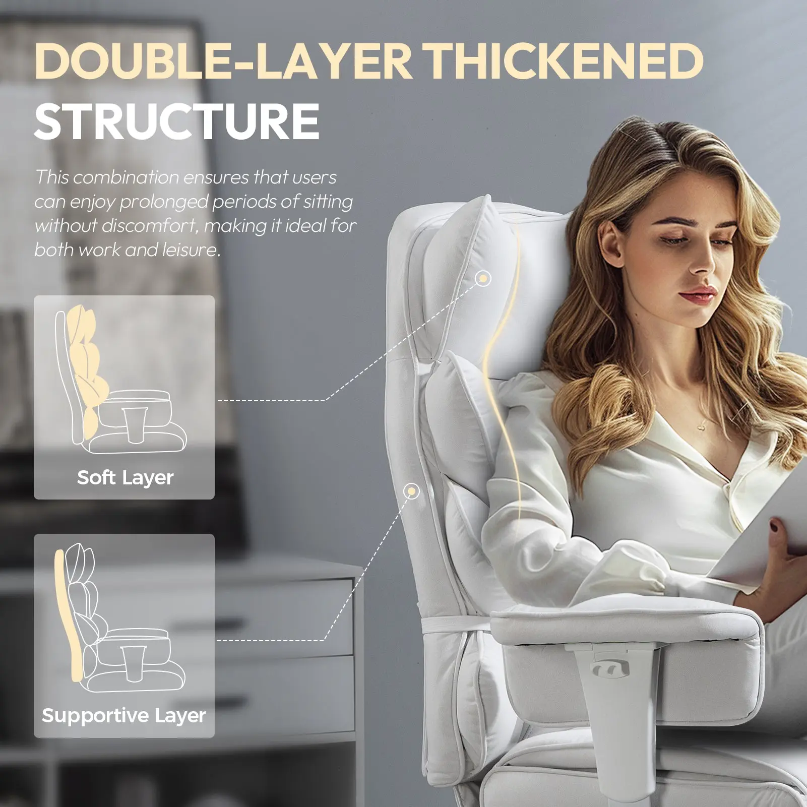 Dowinx Fabric Sofa Chair LS-66BG1B04 White - Image 3