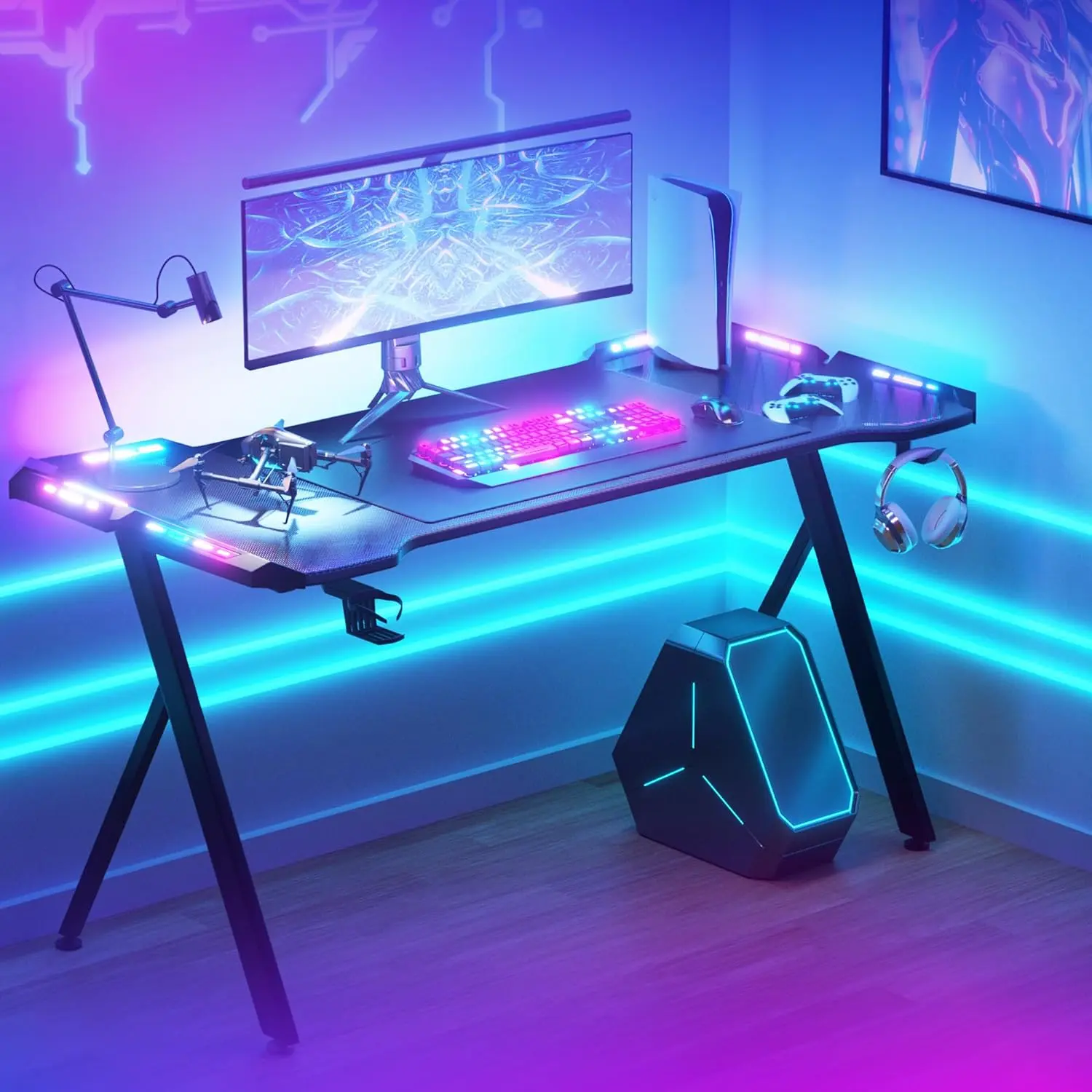 Dowinx LED Gaming Desk Black - Image 7